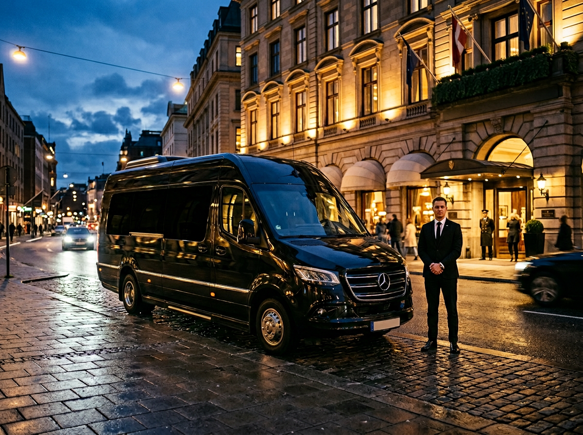 Luxury Sprinter — Mercedes-Benz Sprinter Executive Van, custom-fitted with leather, Wi-Fi, and AV screens